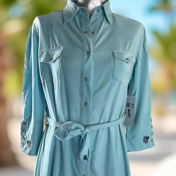 Vintage Desert Diva By Sherry Holt NWT Elegant Blue Corduroy Country Dress - Picture 3 of 10